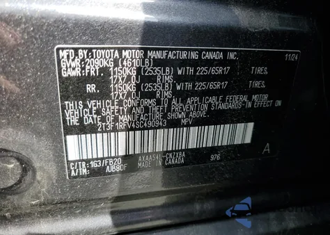 2025 Toyota Rav4 Le from USA, damaged, VIN 2T3F1RFV4SC490943